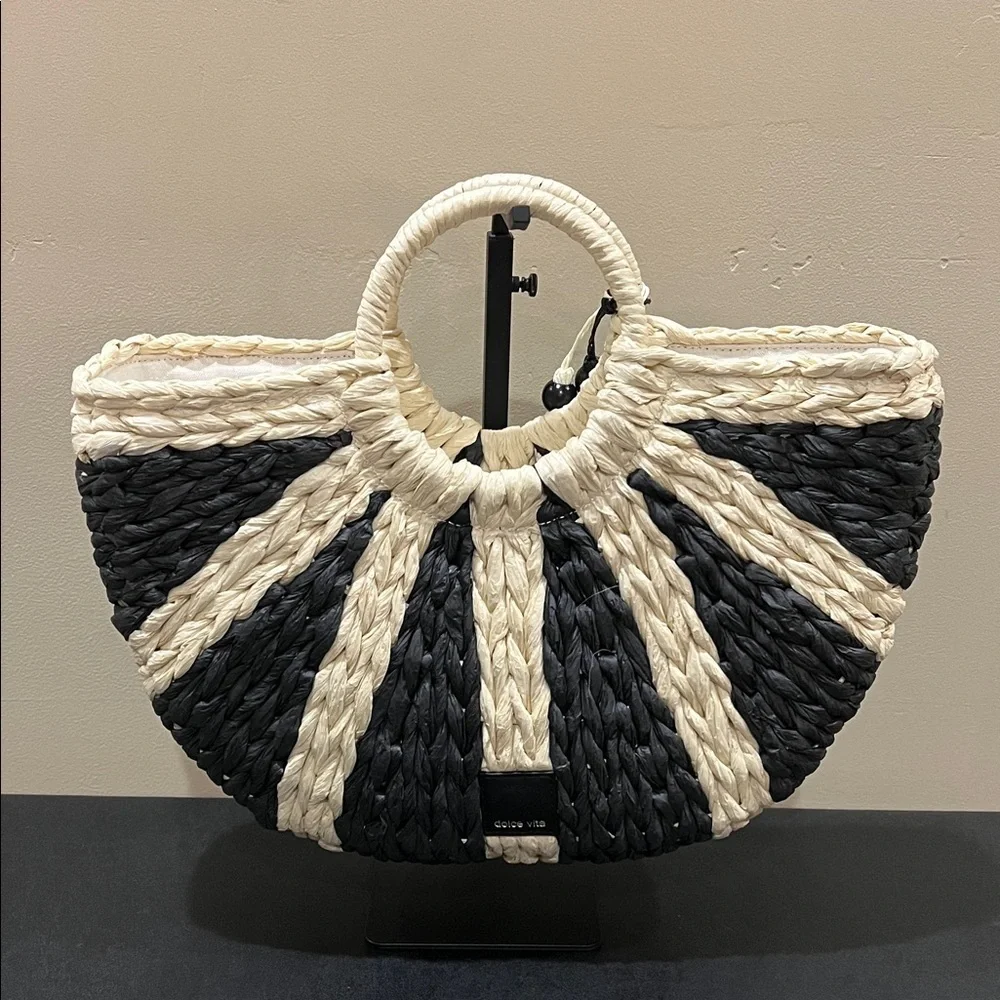 Dolce Vita | Black Raffia Shopper “EstelleB” Tote ~ Canvas Inside - Picture 1 of 15